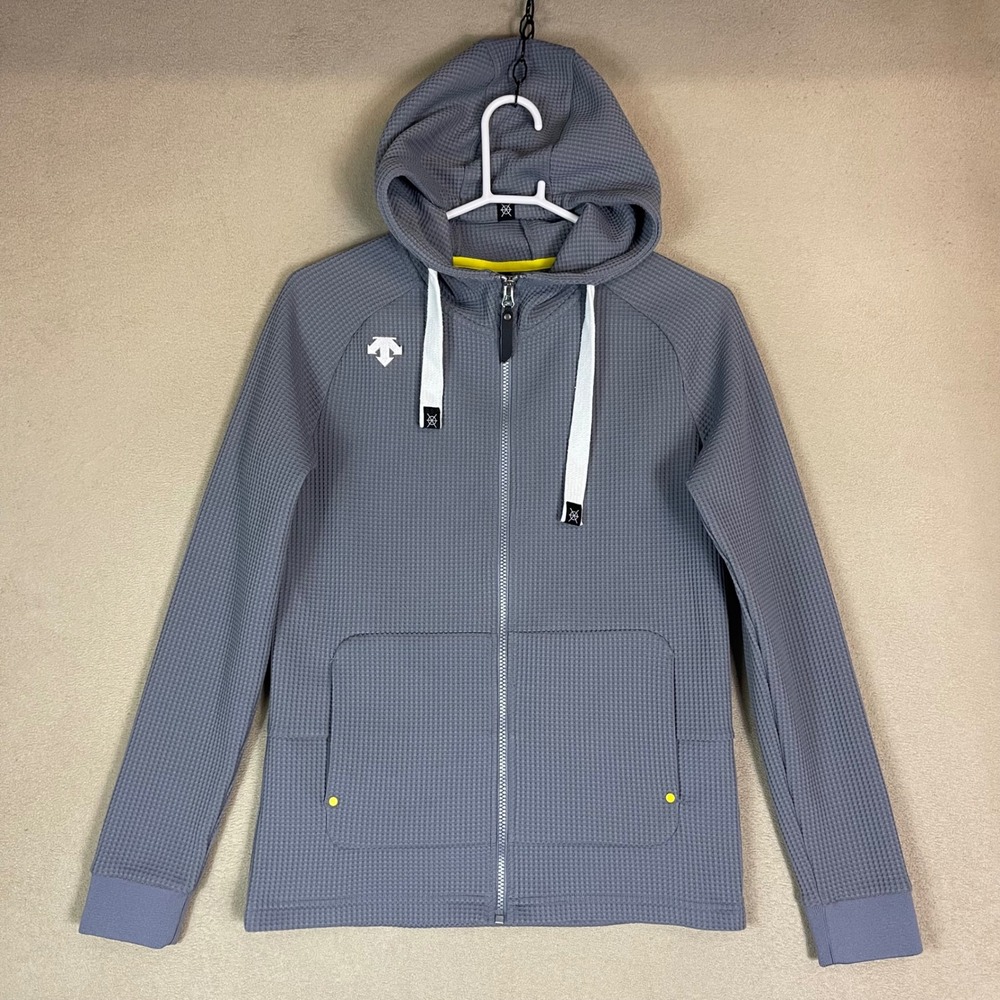 Descente Waffle Knit‎ Full Zip Hoodie Jacket XS Gray Athletic Sportswear